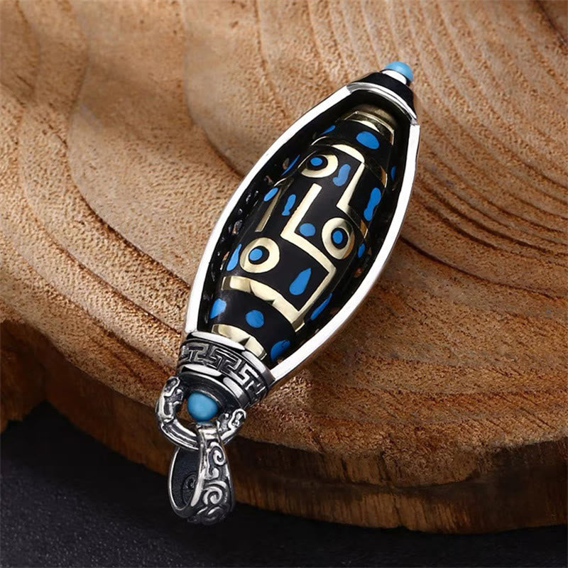 BWOOOH Peace &amp; Purity Tibetan Om Mani Padme Hum Nine-Eye Dzi Bead Pattern Rotatable Necklace Pendant
