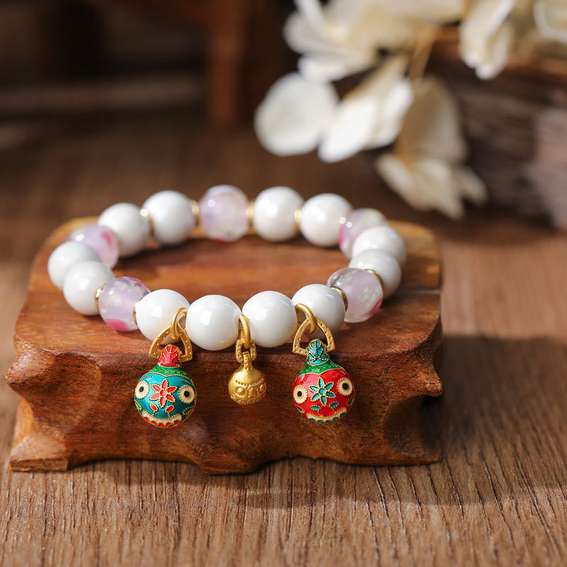 BWOOOH Gold Swallowing Beast Family Charm Liuli Glass Colorful Porcelain Bead Luck Bracelet
