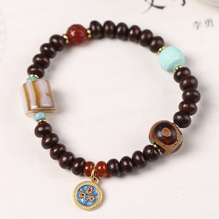 BWOOOH Natural Tibet Purple Bodhi Seed Dzi Bead God of Wealth Wisdom Bracelet