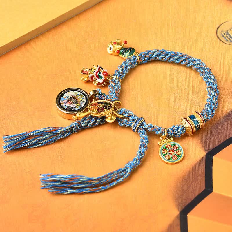 BWOOOH Tibetan Zakiram Goddess of Wealth Thangka Luck Prayer Wheel Braid String Bracelet
