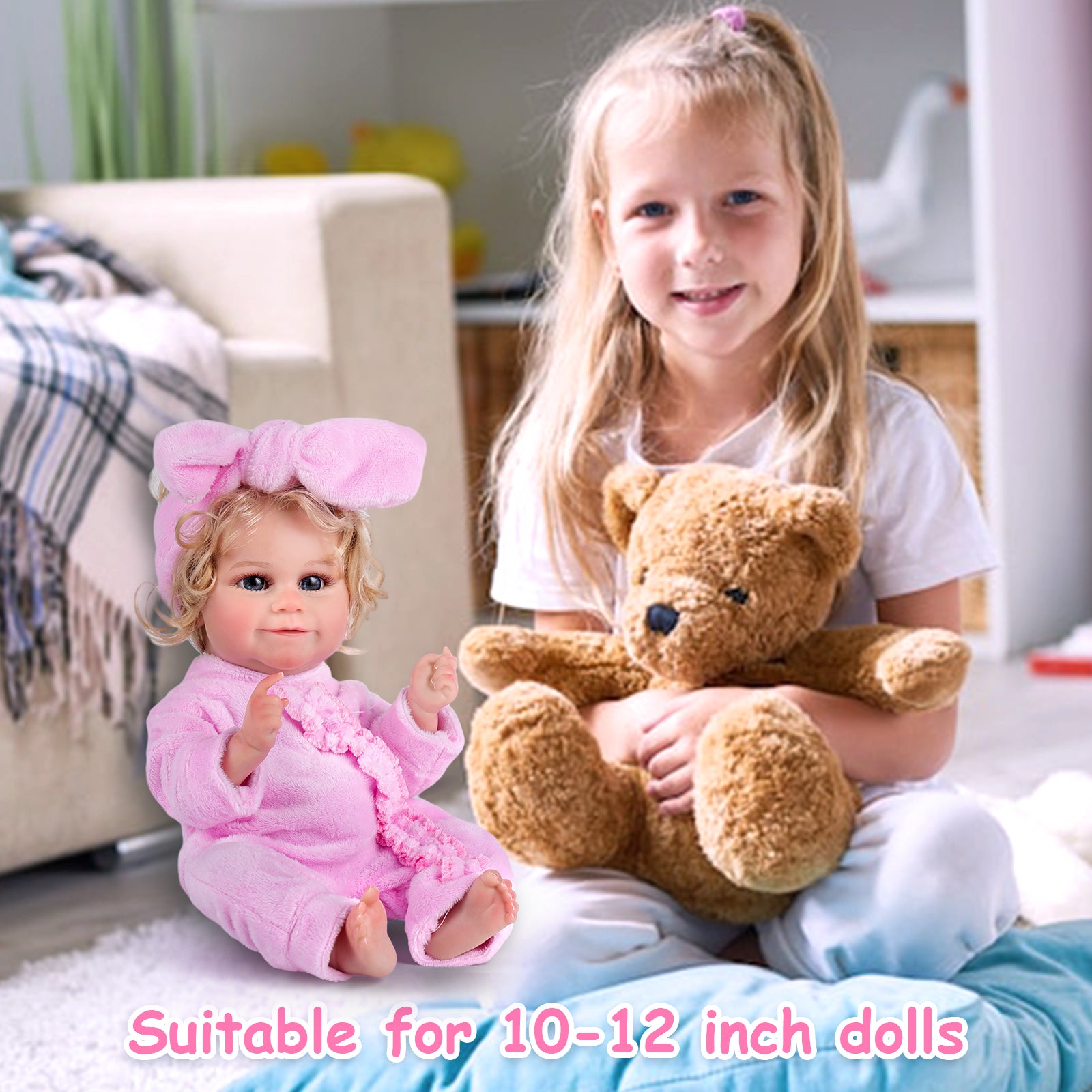 10-12 Inches Accessories Pink Reborn Essential Pink Clothes Gift 7 Pcs Set