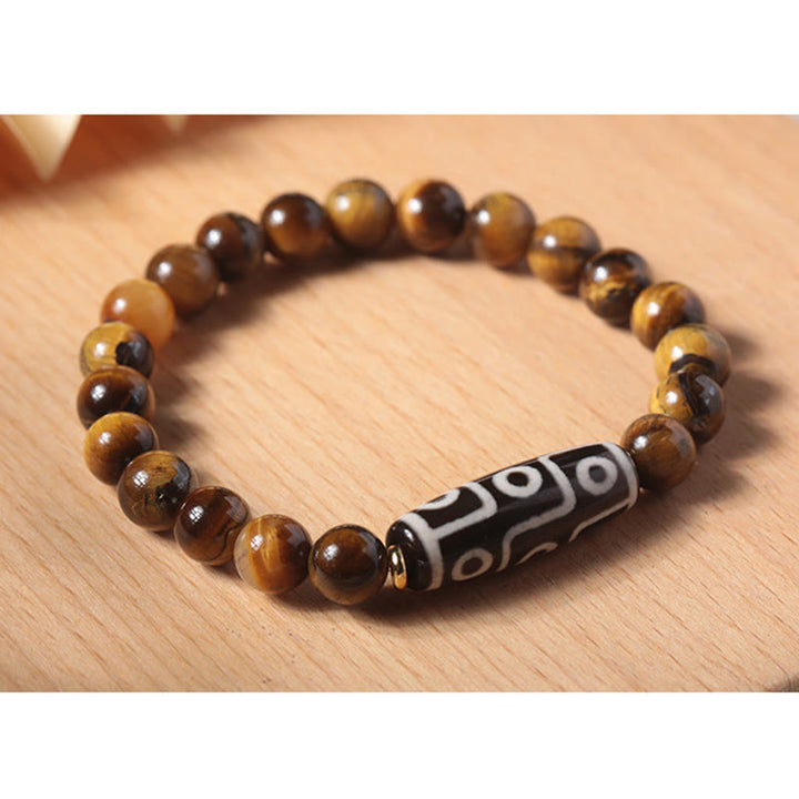 BWOOOH Tibetan Tiger Eye Tourmaline Nine-Eye Dzi Bead Protection Bracelet
