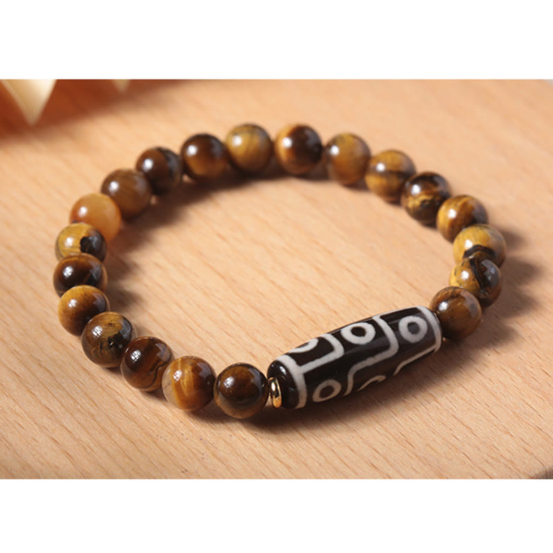 BWOOOH Tibetan Tiger Eye Tourmaline Nine-Eye Dzi Bead Protection Bracelet