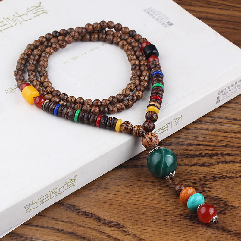 BWOOOH Tibetan Wenge Wood Bodhi Seed Agate Balance Peace Necklace Pendant