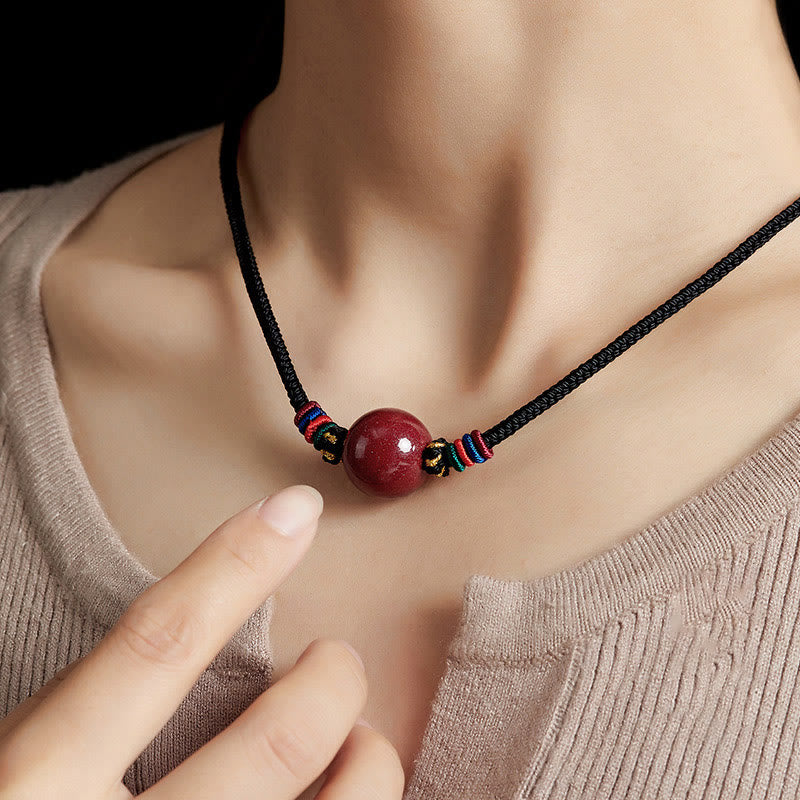 BWOOOH Cinnabar Bead Blessing String Necklace Pendant — deep vermilion Cinnabar bead for blessings, wealth attraction & Yang energy protection