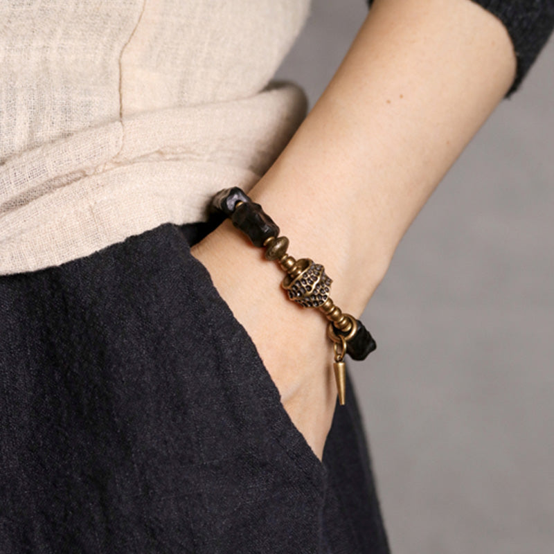 BWOOOH Ebony Wood Copper Balance Protection Couple Bracelet | natural stone spiritual bracelet for healing and mindful living