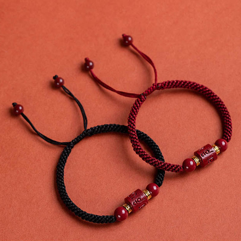BWOOOH Tibet Cinnabar Om Mani Padme Hum Engraved Blessing Braided Bracelet