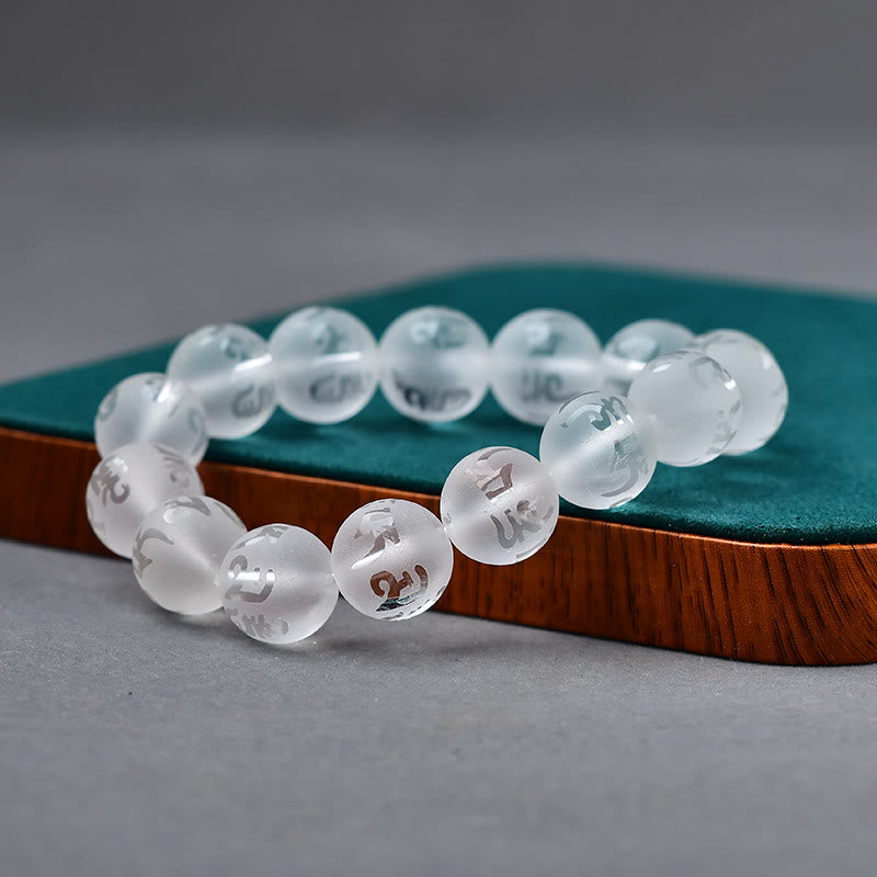 BWOOOH Tibet White Crystal Black Onyx Om Mani Padme Hum Meditation Bracelet