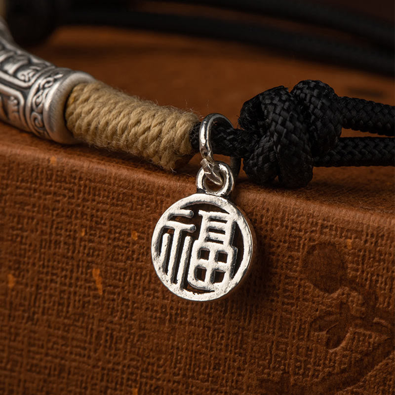 BWOOOH 999 Sterling Silver Tibet Handmade Om Mani Padme Hum Fu Character TopRank Character Luck Braided Bracelet