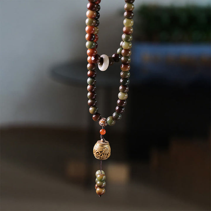 BWOOOH 108 Mala Beads Dunhuang Color Bodhi Seed Dzi Bead Keep Away Evil Spirits Bracelet
