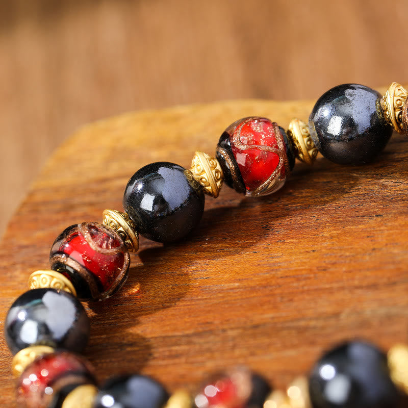 BWOOOH Tibetan Zakiram Goddess of Wealth Liuli Glass Incense Ash Porcelain Bead Luck Bracelet