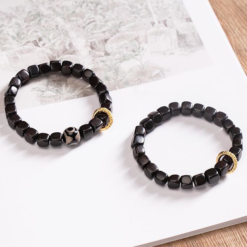 BWOOOH Tibetan Ebony Wood Dzi Bead Balance Calm Bracelet