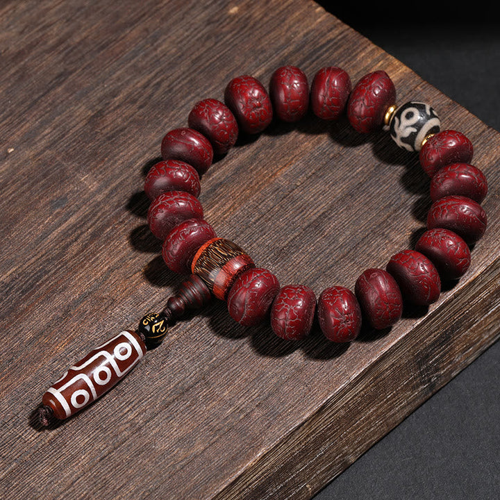 BWOOOH Tibet Bodhi Seed Dzi Bead Dancing Lion Luck Bracelet Wrist Mala
