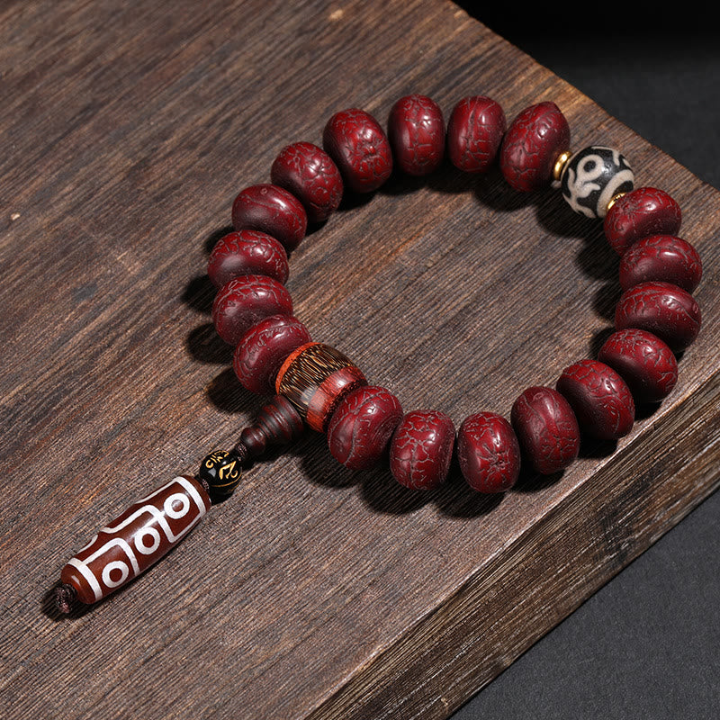 BWOOOH Tibet Bodhi Seed Dzi Bead Dancing Lion Luck Bracelet Wrist Mala