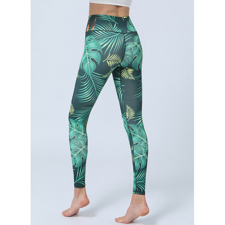 BWOOOH lotus print yoga leggings - Leaves Print Pants Sports Fitness Yoga H