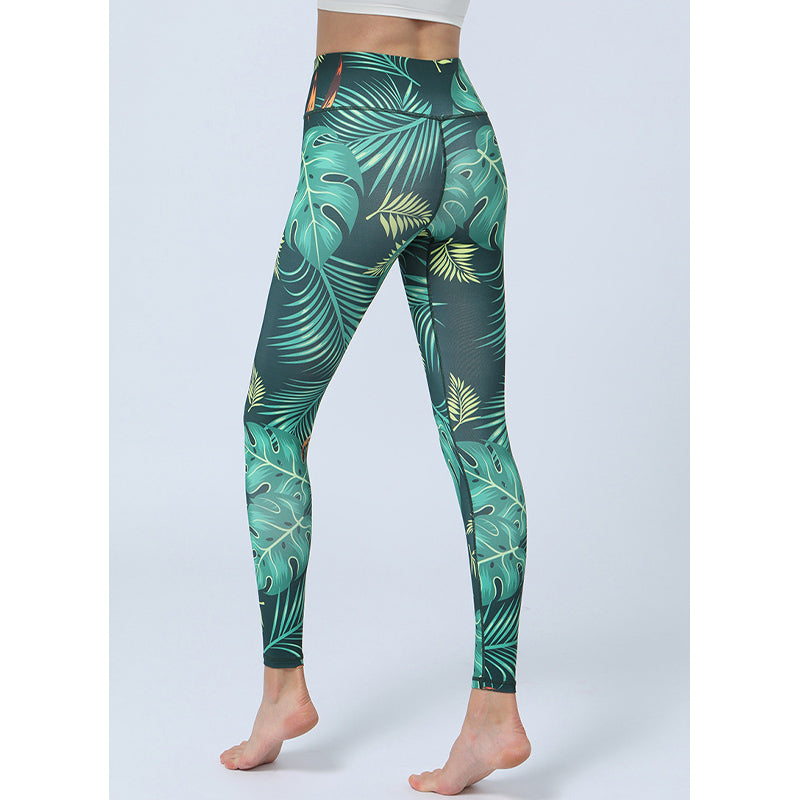 BWOOOH lotus print yoga leggings - Leaves Print Pants Sports Fitness Yoga H