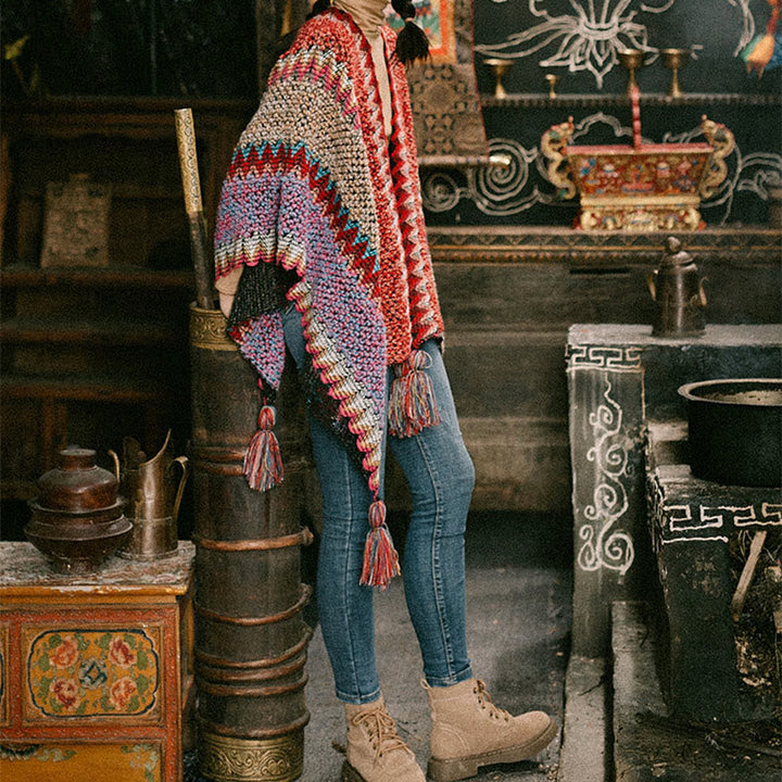 BWOOOH Tibetan Shawl Warm Cloak Tibetan Tassel Scarf