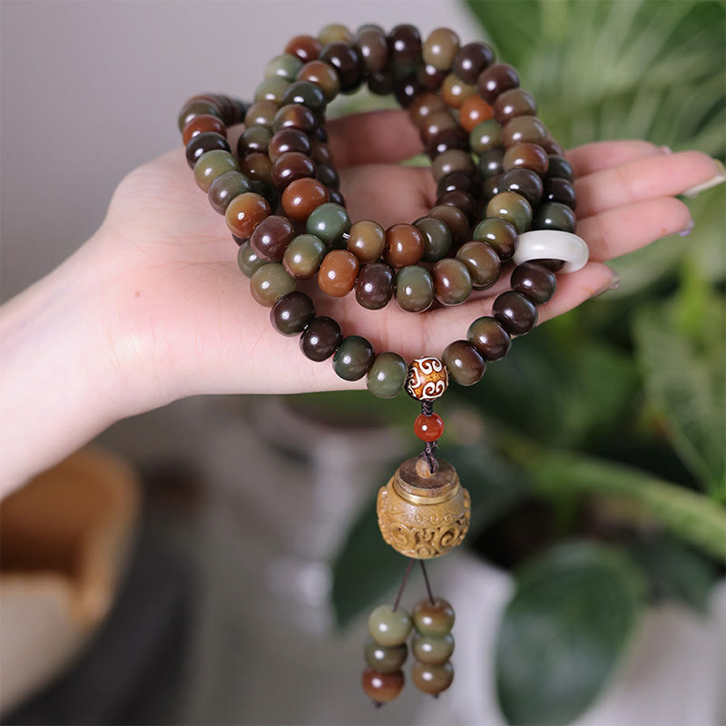 BWOOOH 108 Mala Beads Dunhuang Color Bodhi Seed Dzi Bead Keep Away Evil Spirits Bracelet