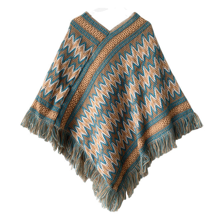 BWOOOH Tibetan Shawl Striped Knitted Tassels Pullover Win