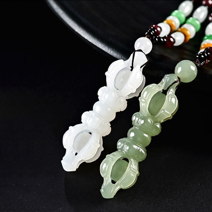 BWOOOH Tibetan Natural Hetian Cyan Jade White Jade Dorje Vajra Engraved Success Necklace Pendant