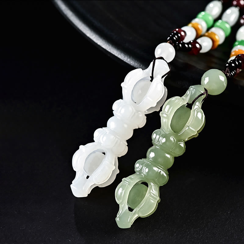 BWOOOH Tibetan Natural Hetian Cyan Jade White Jade Dorje Vajra Engraved Success Necklace Pendant