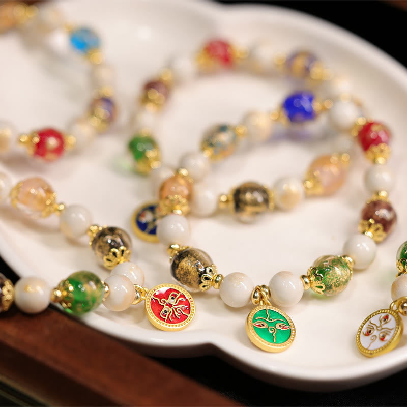 BWOOOH Tibetan Five God Of Wealth Fortune Liuli Glass Bead Incense Ash Porcelain Bead Charm Bracelet