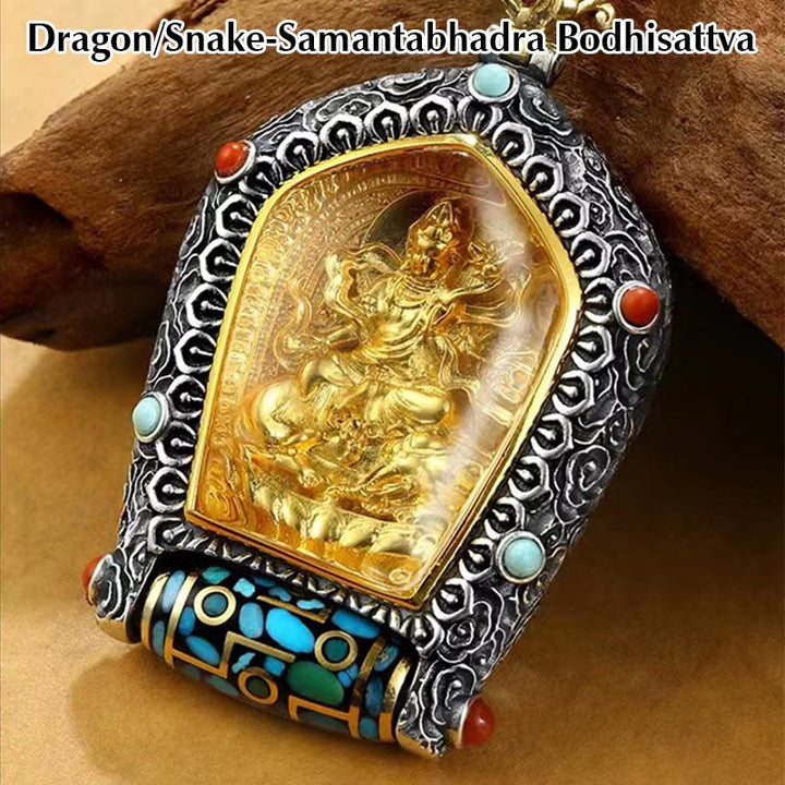 BWOOOH Tibet Chinese Zodiac Natal Buddha Thangka Prosperity Rotatable Dzi Bead Necklace Pendant