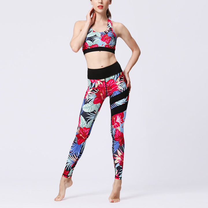 BWOOOH lotus print yoga leggings - 2Pcs Sunflower Flowers Leaves Print Top 