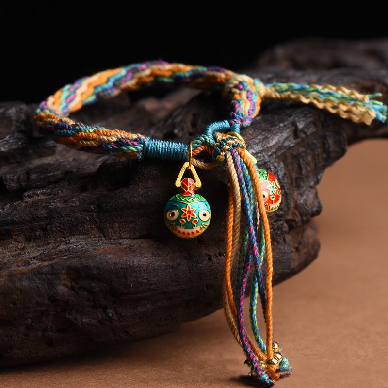BWOOOH Gold Swallowing Beast Family Luck Reincarnation Knot Braid Colorful String Bracelet