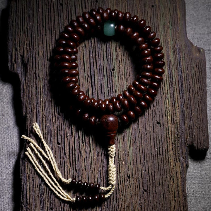 BWOOOH Natural Tibet 108 Mala Beads Purple Bodhi Seed Three-eyed Dzi Bead Copper Dorje Harmony Bracelet