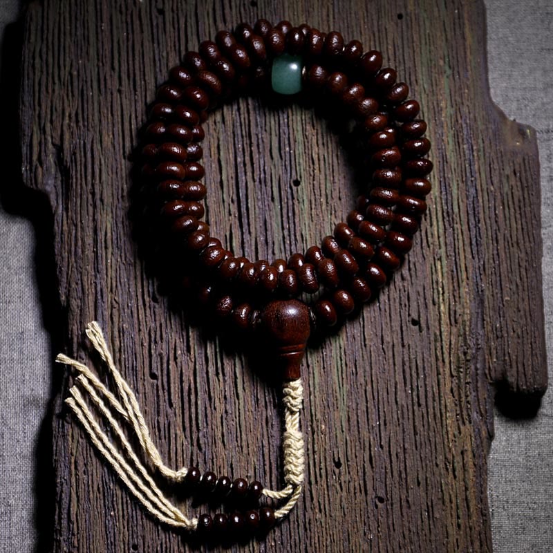 BWOOOH Natural Tibet 108 Mala Beads Purple Bodhi Seed Three-eyed Dzi Bead Copper Dorje Harmony Bracelet