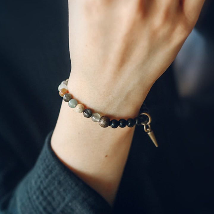 BWOOOH Black Obsidian Sodalite Crystal Copper Strength Couple Bracelet