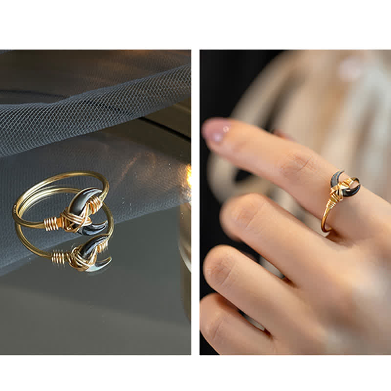 BWOOOH Natural Tridacna Stone Moon 14K Gold Blessing Ring