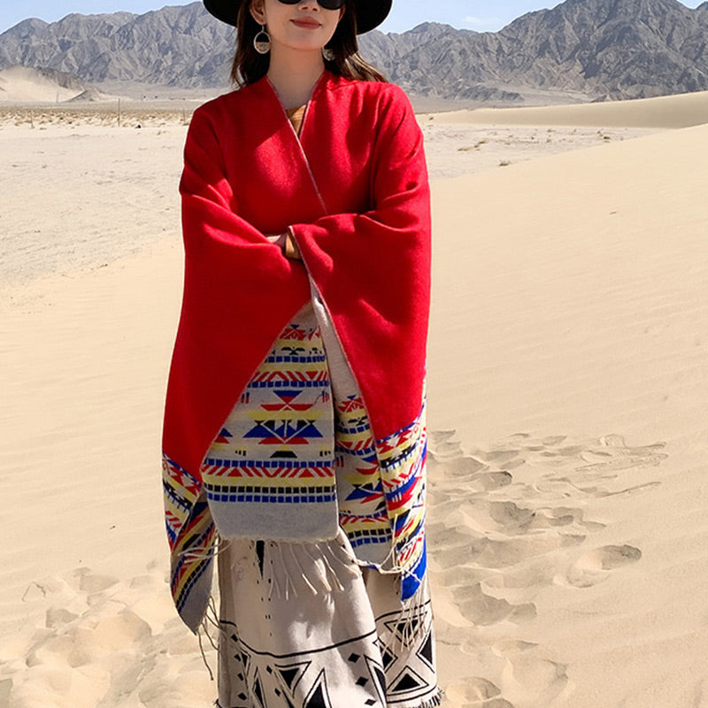 BWOOOH Tibetan Shawl Colorful Geometry Winter Cozy Travel