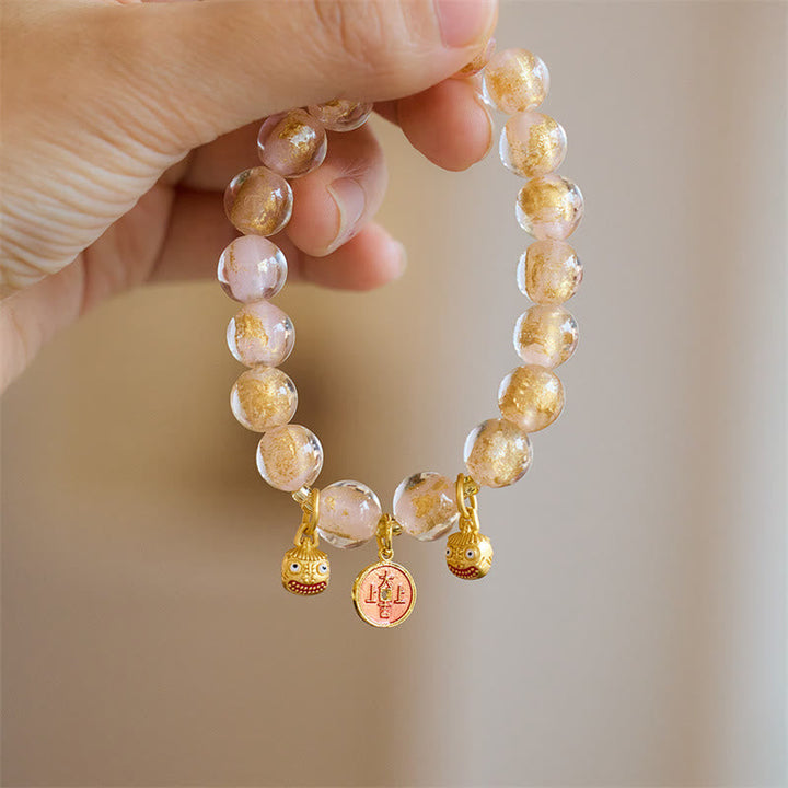 BWOOOH Gold Swallowing Beast Copper Coin Good Luck Charm Liuli Glass Bead Fortune Bracelet
