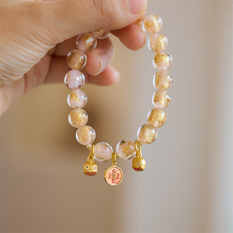 BWOOOH Gold Swallowing Beast Copper Coin Good Luck Charm Liuli Glass Bead Fortune Bracelet