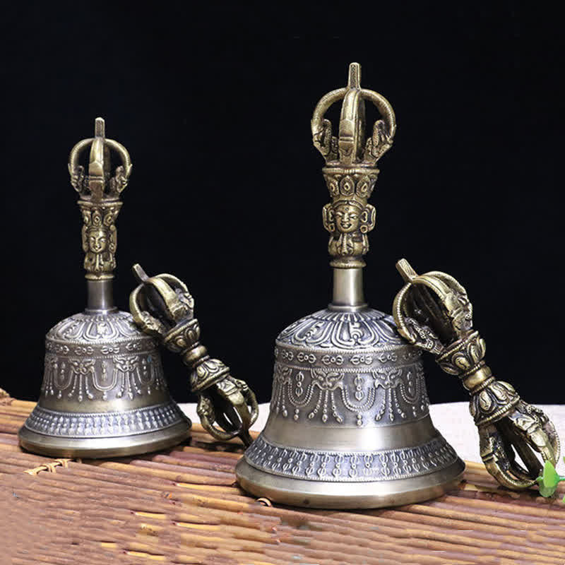 BWOOOH Tibetan Meditation Bell and Vajra Dorje Copper Enlightenment Decoration Set | Copper Tibetan bell
