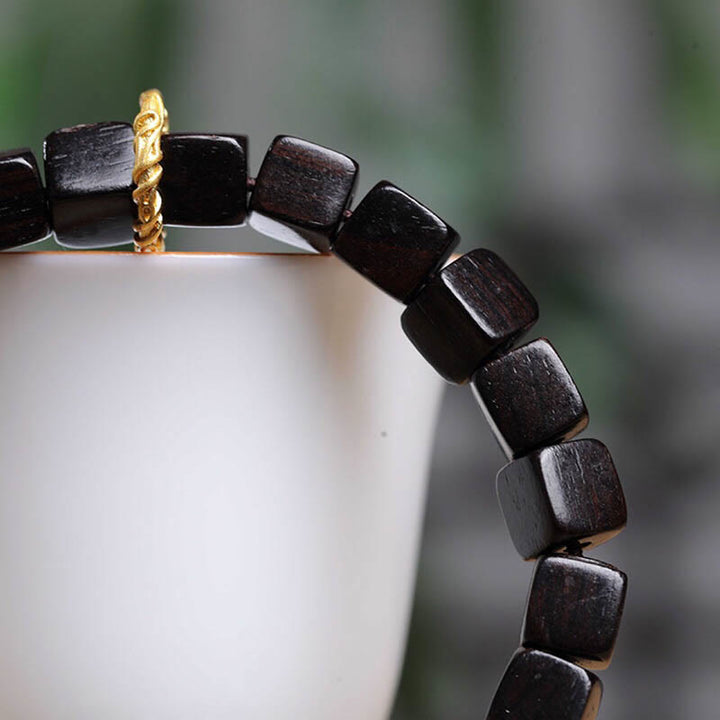 BWOOOH Tibetan Ebony Wood Square Beads Peace Calm Bracelet