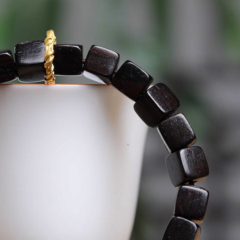 BWOOOH Tibetan Ebony Wood Square Beads Peace Calm Bracelet