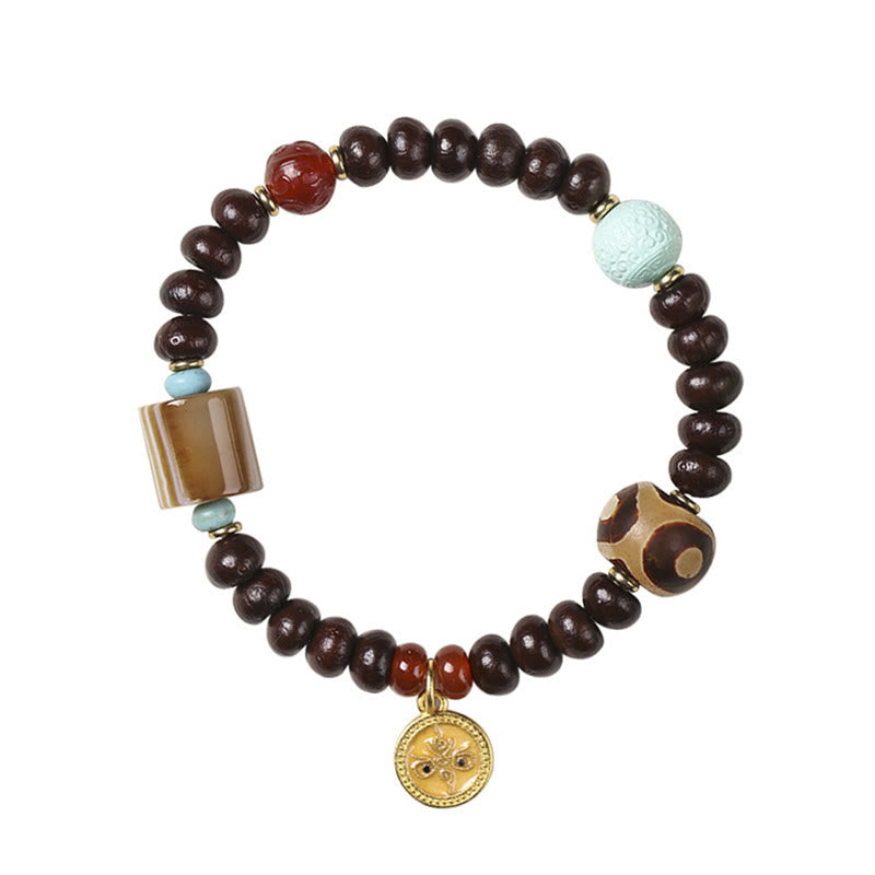 BWOOOH Natural Tibet Purple Bodhi Seed Dzi Bead God of Wealth Wisdom Bracelet