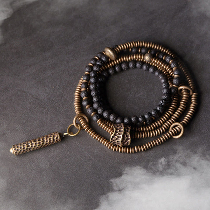 BWOOOH Vintage Lava Rock Brass Copper Healing Multilayered Bracelet
