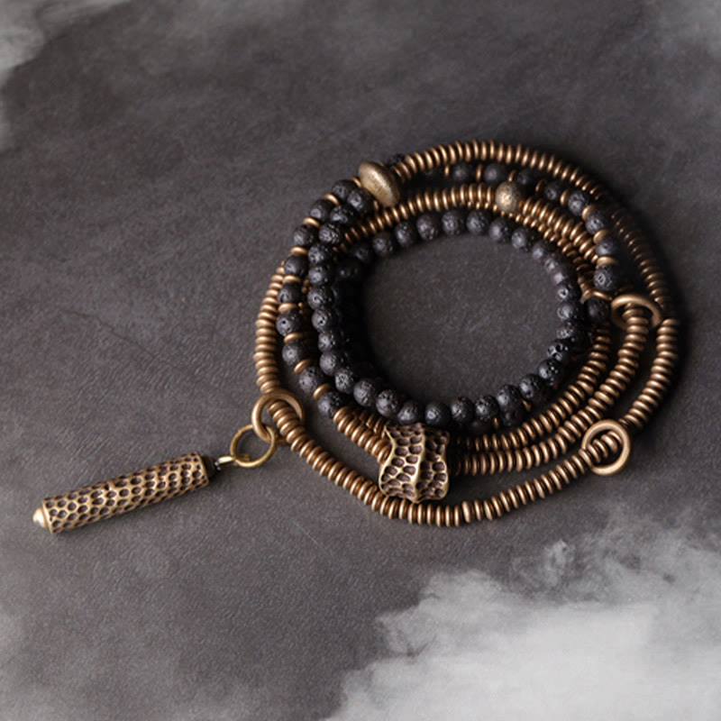 BWOOOH Vintage Lava Rock Brass Copper Healing Multilayered Bracelet