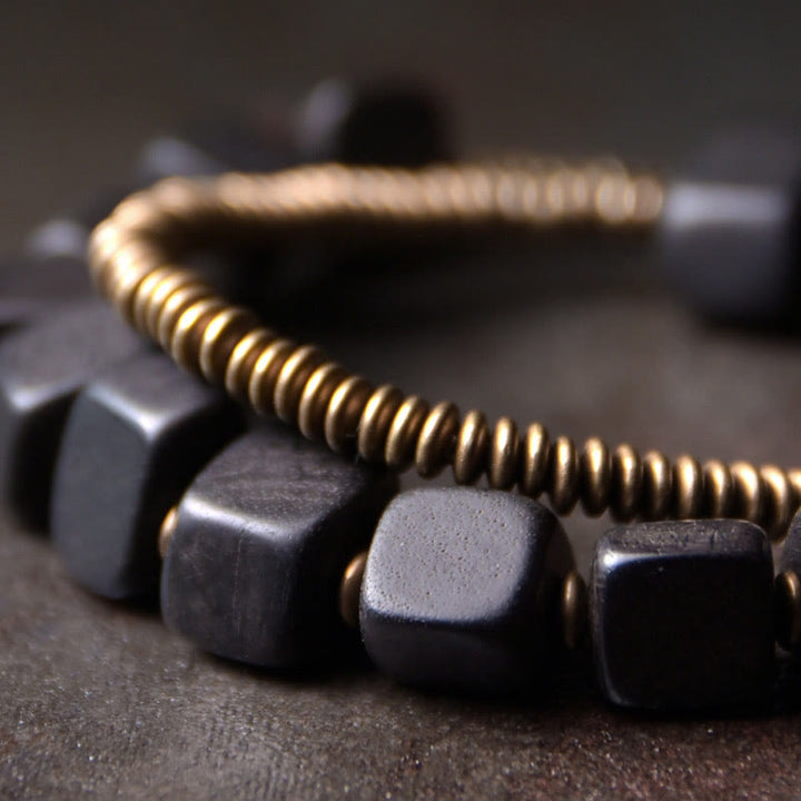 BWOOOH Tibetan Ebony Wood Copper Peace Double Wrap Bracelet