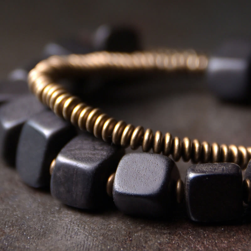 BWOOOH Tibetan Ebony Wood Copper Peace Double Wrap Bracelet