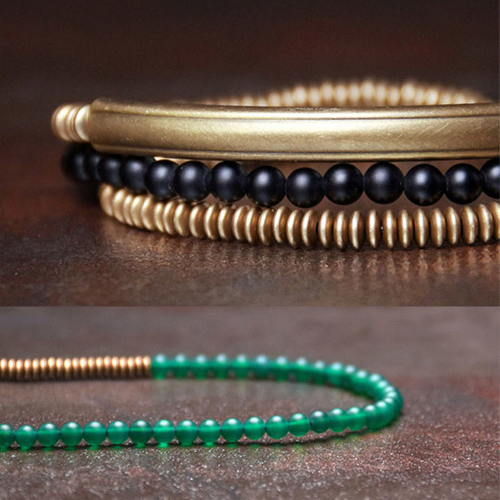BWOOOH Tibetan Various Agate Stone Copper Protection Triple Wrap Bracelet