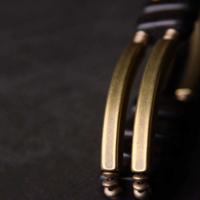 BWOOOH Tibetan Ebony Wood Brass Copper Balance Double Layer Bracelet