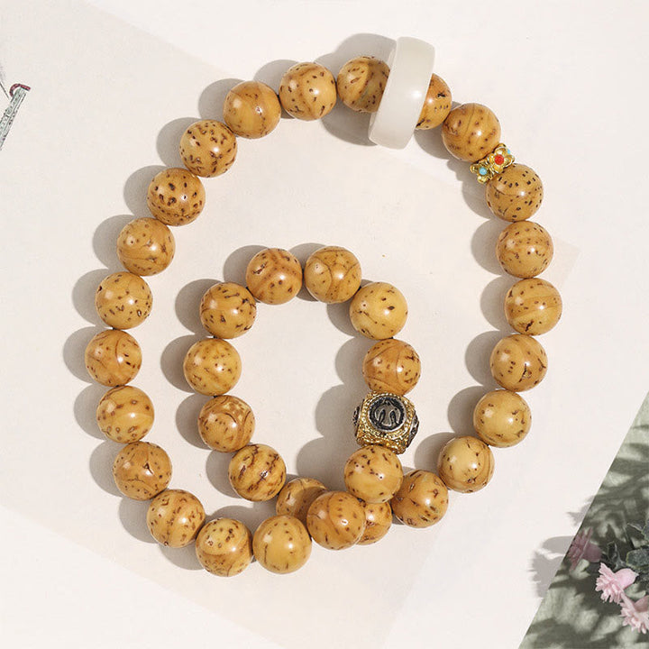 BWOOOH Tibetan Natural Purple Gold Rat Bodhi Seed Wealth Double Wrap Bracelet