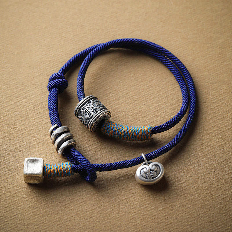 BWOOOH Handmade Tibetan Om Mani Padme Hum Carved Auspicious Amulet Double Wrap Rope Bracelet