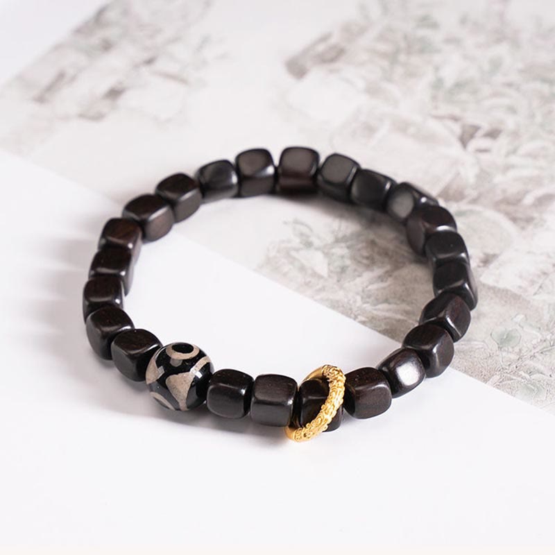 BWOOOH Tibetan Ebony Wood Dzi Bead Balance Calm Bracelet