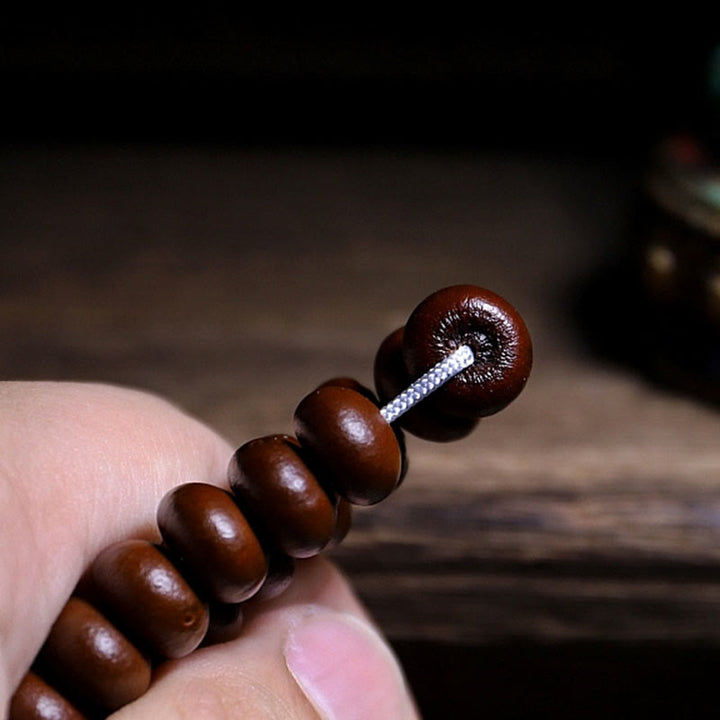 BWOOOH Natural Tibet 108 Mala Beads Purple Bodhi Seed Three-eyed Dzi Bead Copper Dorje Harmony Bracelet